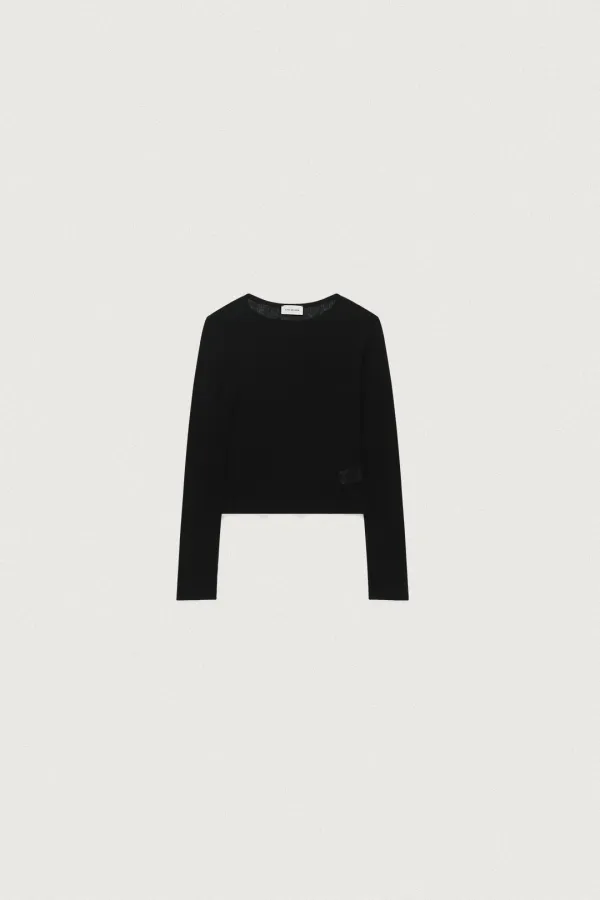 SHEER WOOL CREW NECK -T [BLACK]