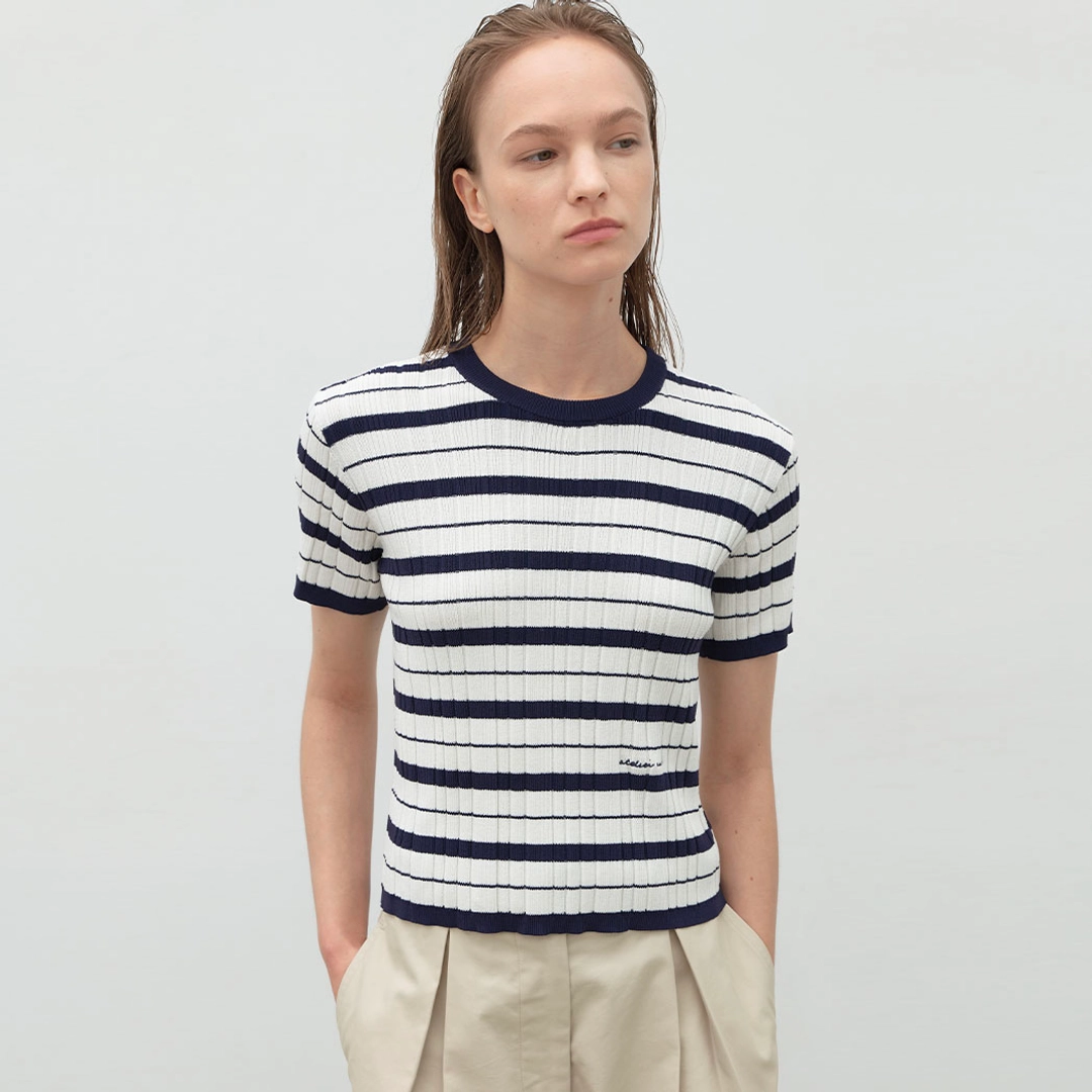 아뜰리에 나인 (T-7068)PIE STRIPE ROUND NECK KNIT 상품 이미지 2