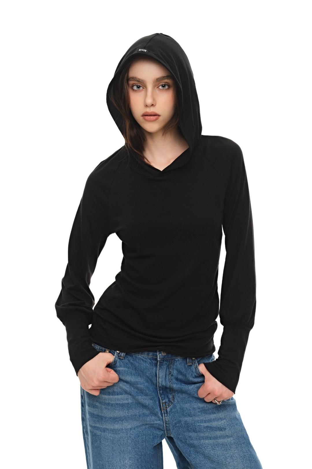 투머치택스 SHEER SLIM-FIT HOODIE (BLACK) - toomuchtax 상품 이미지 1