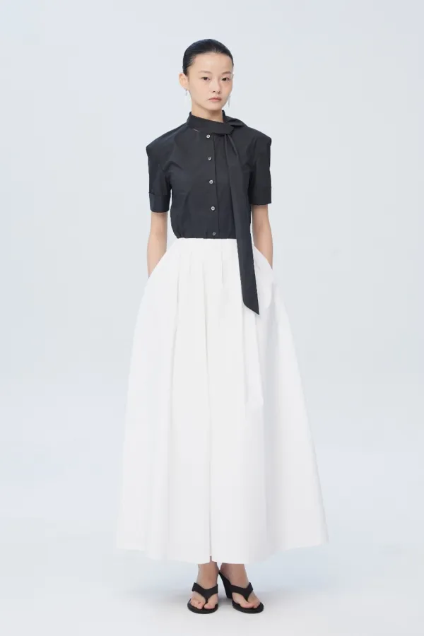 COTTON VOLUME FLARE LONG SKIRT