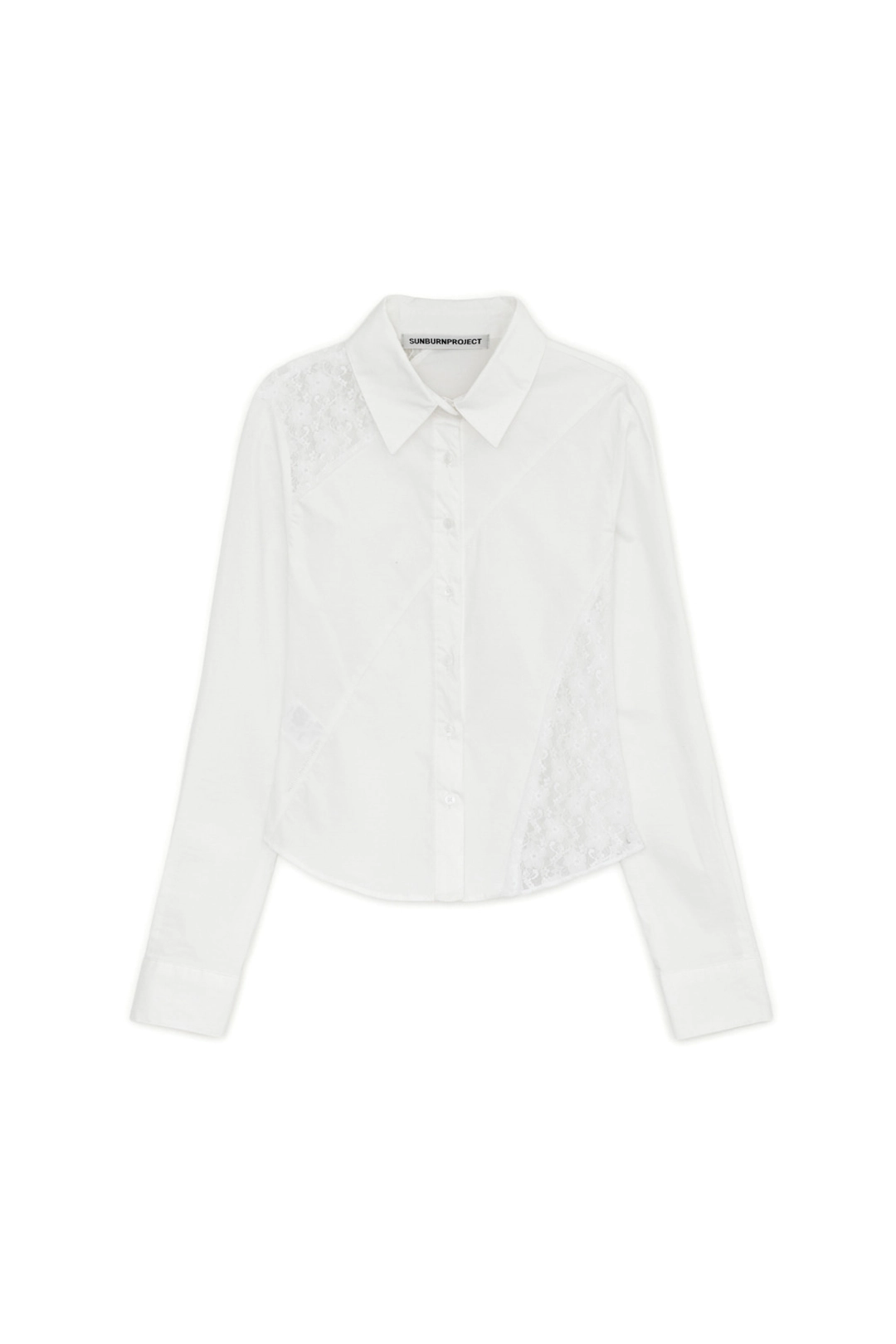 썬번프로젝트 LACE ASYMMETRIC FITTED SHIRT, WHITE 상품 이미지 1