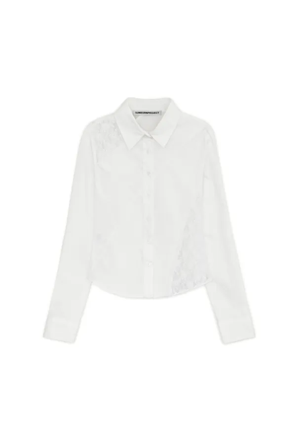 LACE ASYMMETRIC FITTED SHIRT, WHITE