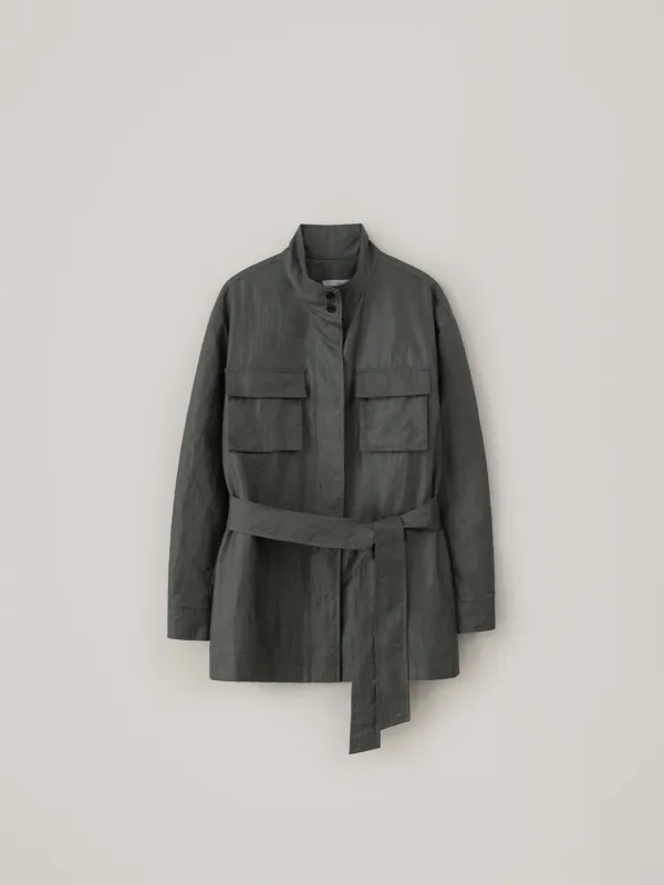 High Neck Utility Jacket - Dark Khaki