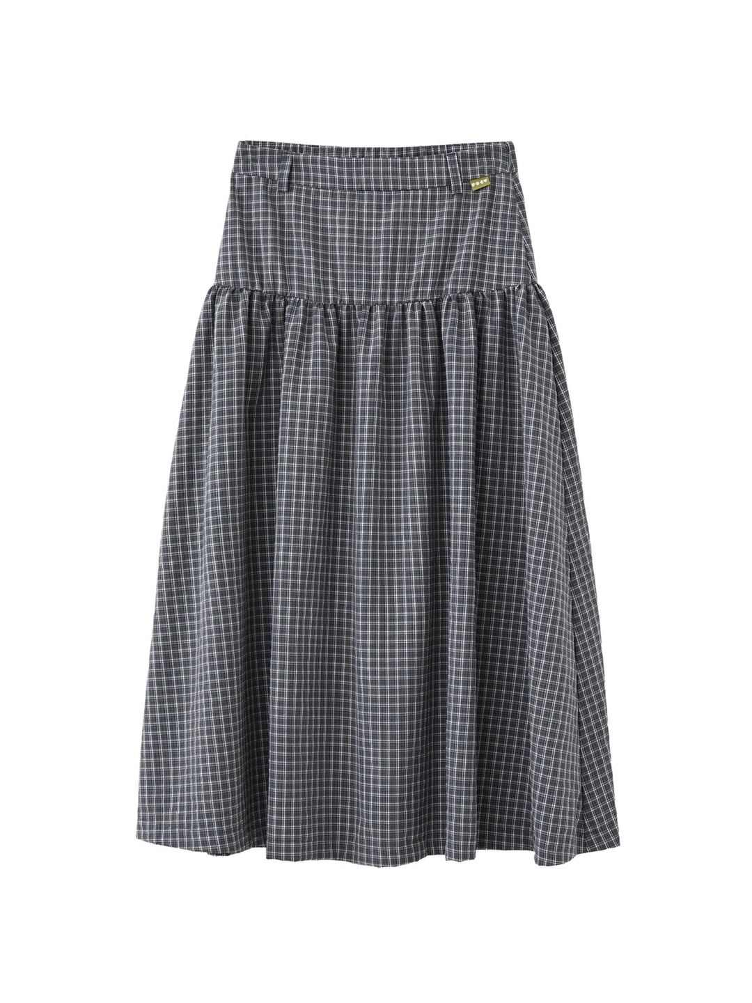 포에브 Checked Shirring Long Skirt - Grey 상품 이미지 1