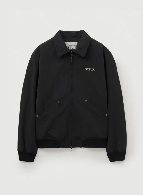 Maron Nylon Padded Bomber Jacket - Black