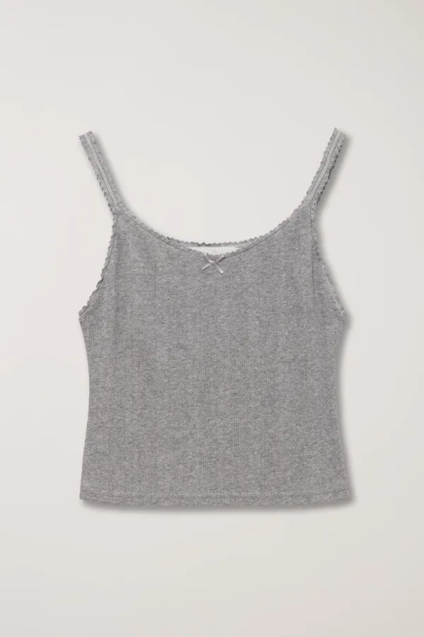POINTELLE SLEEVELESS TOP MELANGE GREY