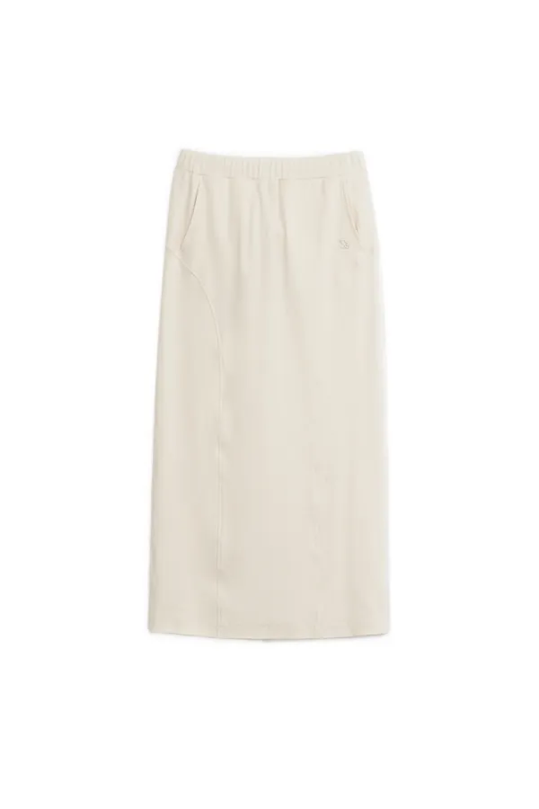 CURVED MAXI RIB SKIRT, IVORY