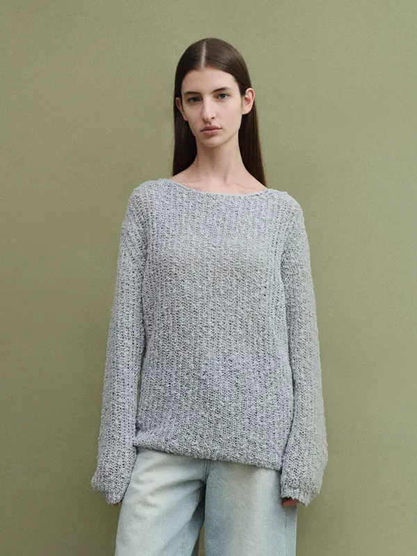TVS LOOSE FIT BOUCLE KNIT TOP_MIST BLUE