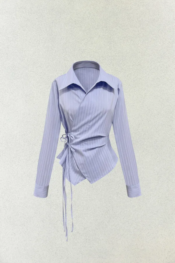 EVE STRIPE WRAP SHIRT / SKY BLUE
