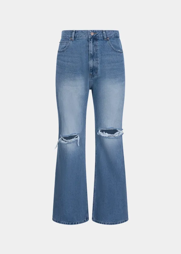 W DESTROYED FLARED JEANS - BLUE