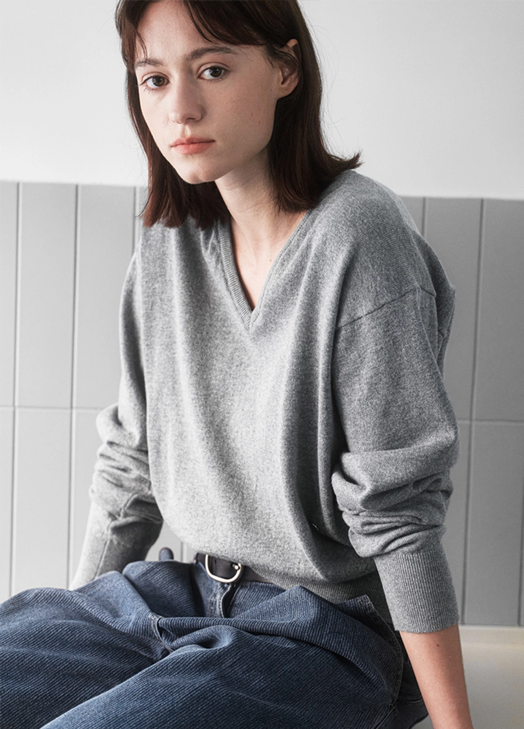 아뜰리에 나인 (Z-T-7192)COTTON&WOOL OVERFIT V-NECK KNIT 상품 이미지 2