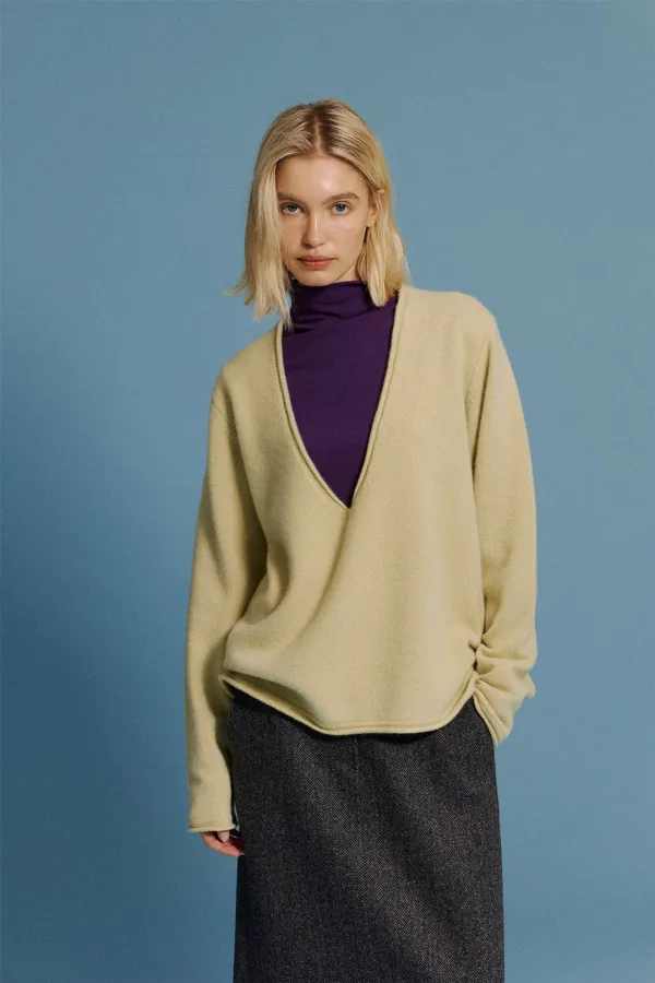 Deep V-neck Sweater in Sage