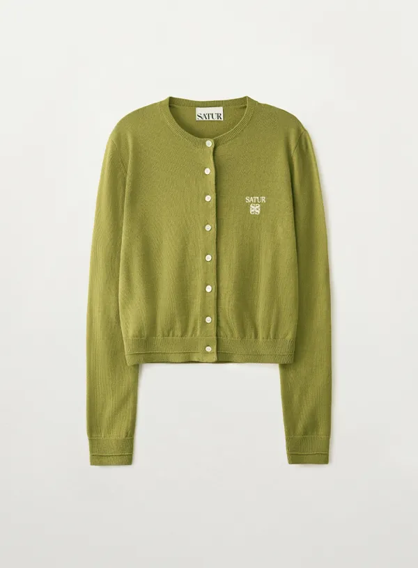 [이민정 Pick] (W) Loren Basic Crewneck Fine Cardigan - Olive Green