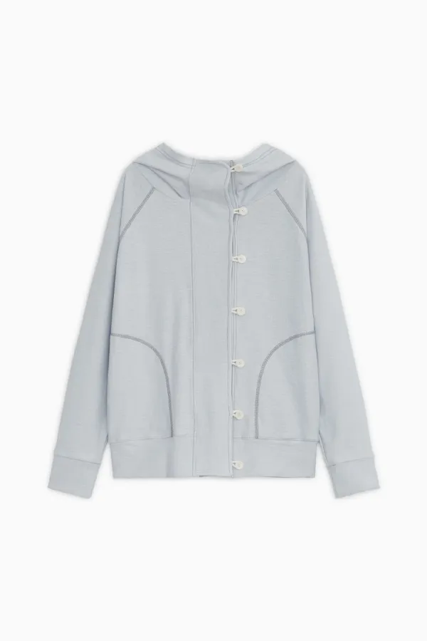 RAGLAN BUTTON HOODED ZIP-UP, SKY BLUE