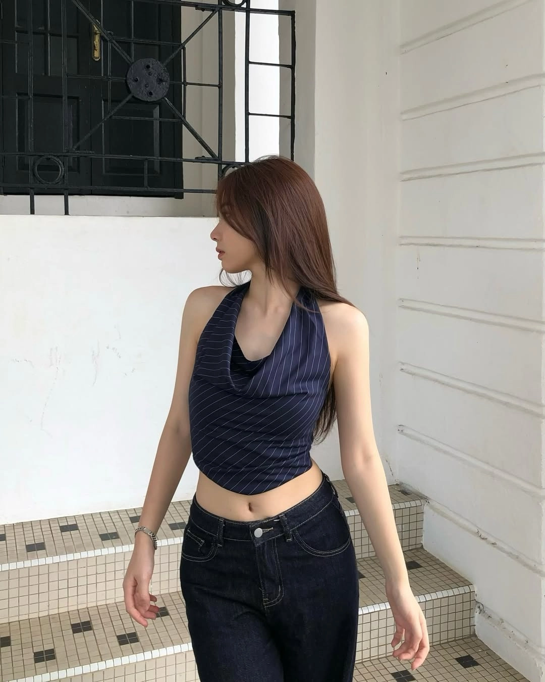 낫유어로즈 @yxinn28Draping Halter Top (Navy) 상품 이미지 1