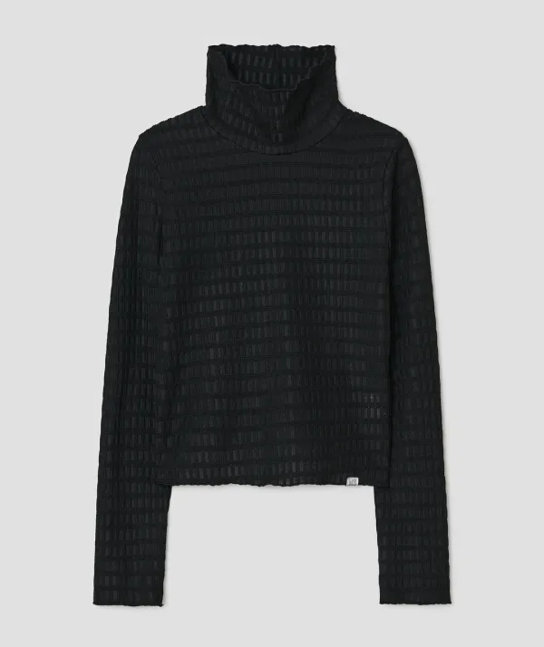Textured Mock Neck Top [Black]