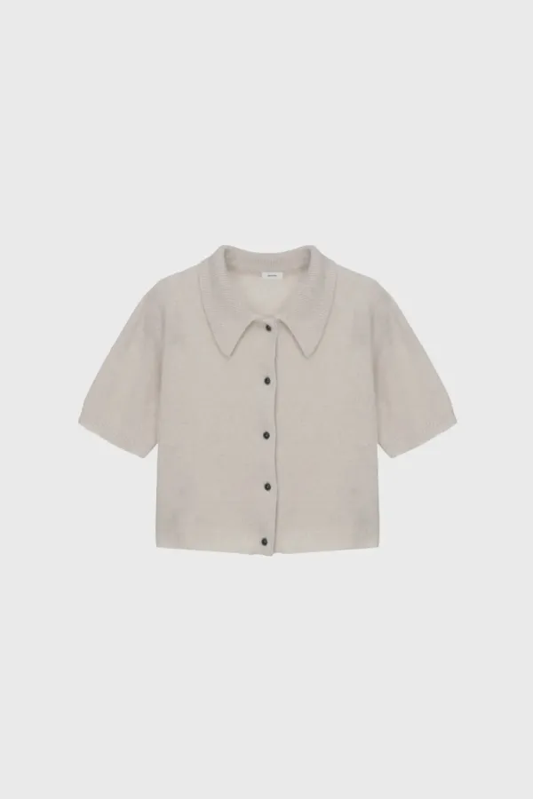 Raccoon collar cardigan (light beige / gray / pink)