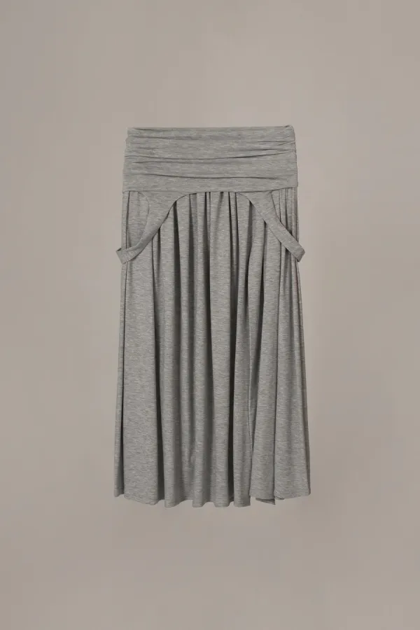 DRAPED TURN OVER SKIRT_MELANGE GREY