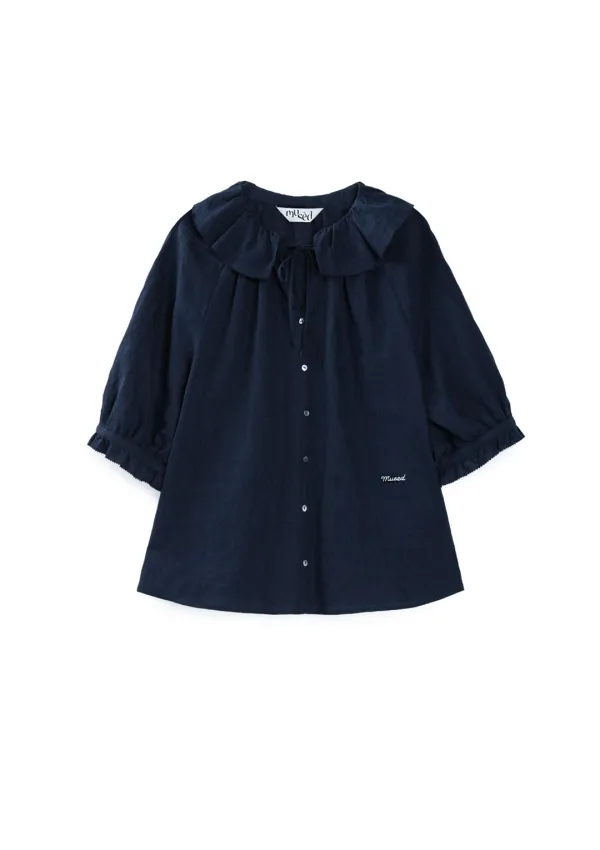 Mused Summer Frill Blouse - Navy