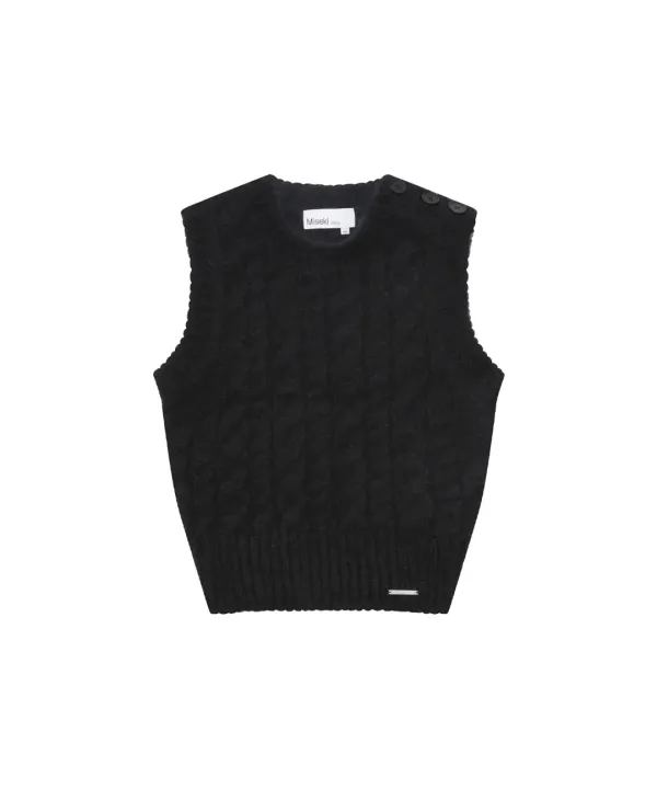 Cable knit vest BLACK