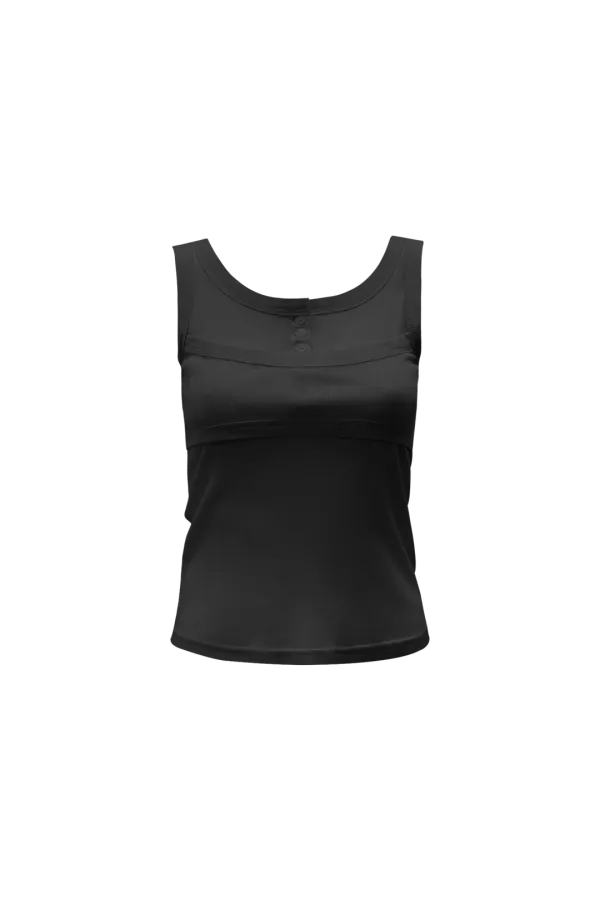 LAYERED HENLEY SLEEVELESS (CHARCOAL)