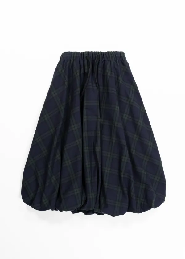 COTTON BALLOON SHIRRING SKIRT - CHECK