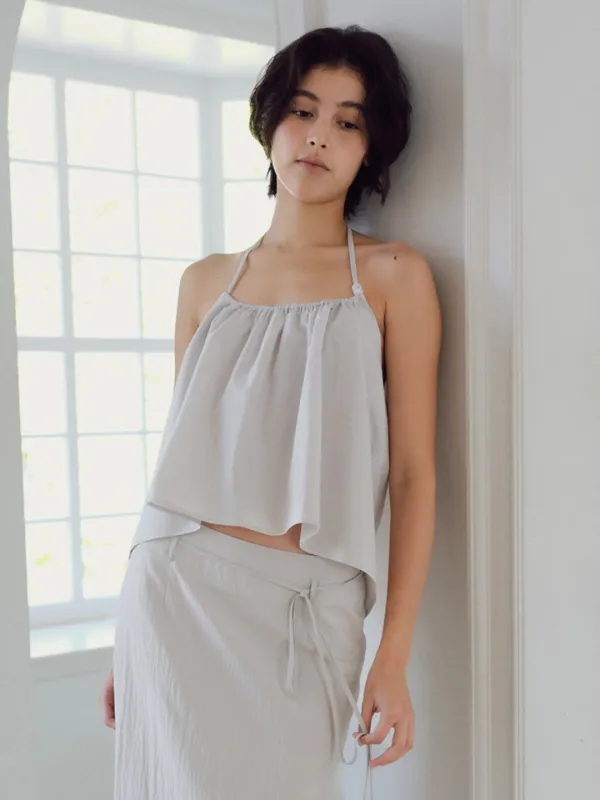 Halterneck bead blouse_gray