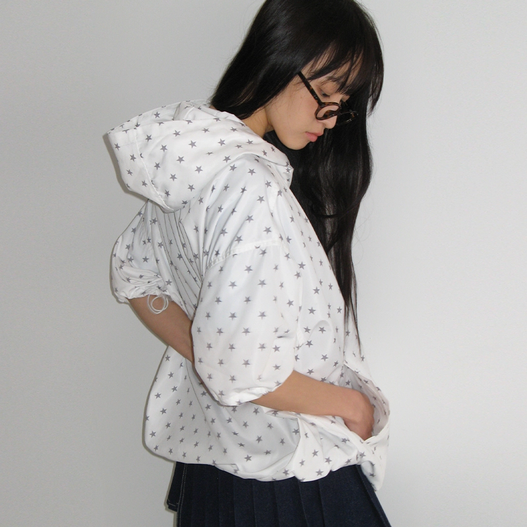 론론 HOODED HALF SLEEVE WINDBREAKER WHITE STAR 상품 이미지 2