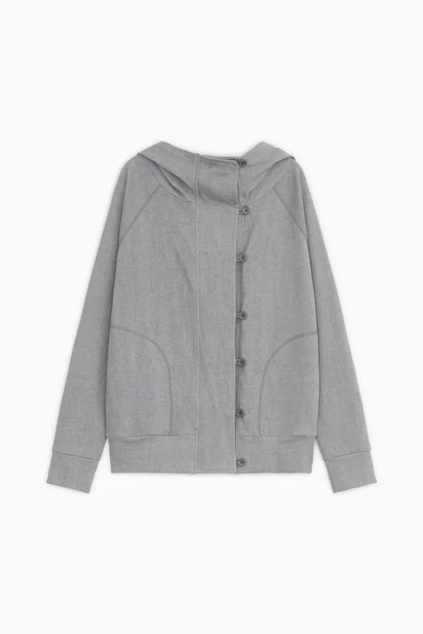 RAGLAN BUTTON HOODED ZIP-UP, GRAY