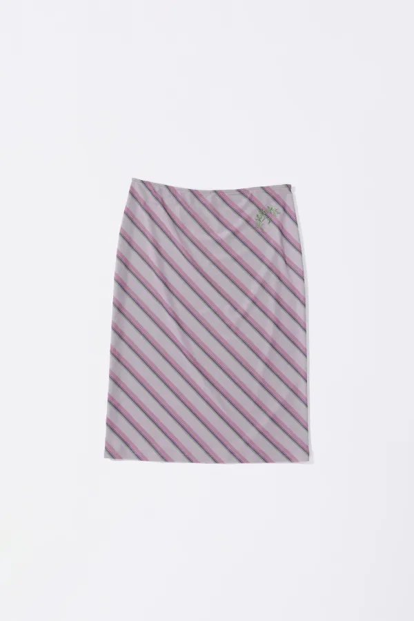 Mesh Stripe Midi Skirt Baby Pink