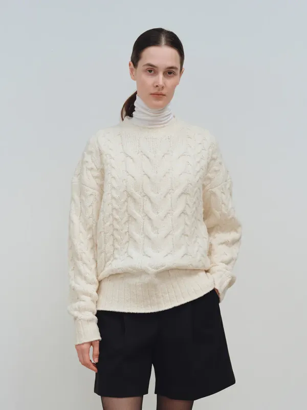 TFW WOOL BOUCLE CABLE KNIT TOP_IVORY
