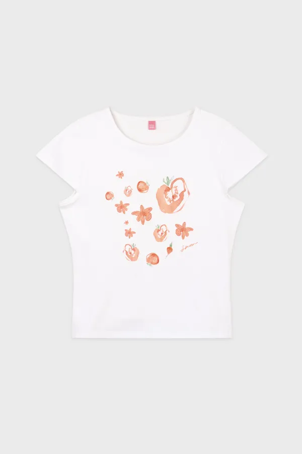 [아일릿 민주 착용] SN Tomato Flower T-Shirt (White)