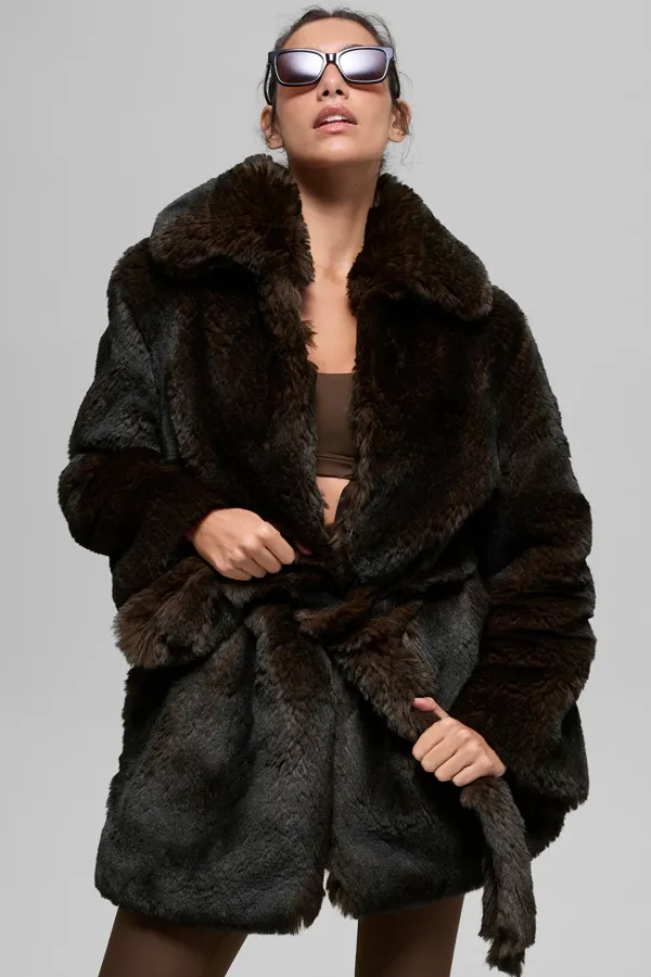 Faux Fur Starstruck Coat - Midnight Brown/Black