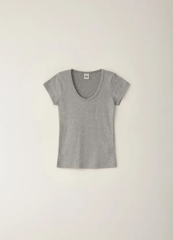Cozy V-neck Short T-shirt - Gray