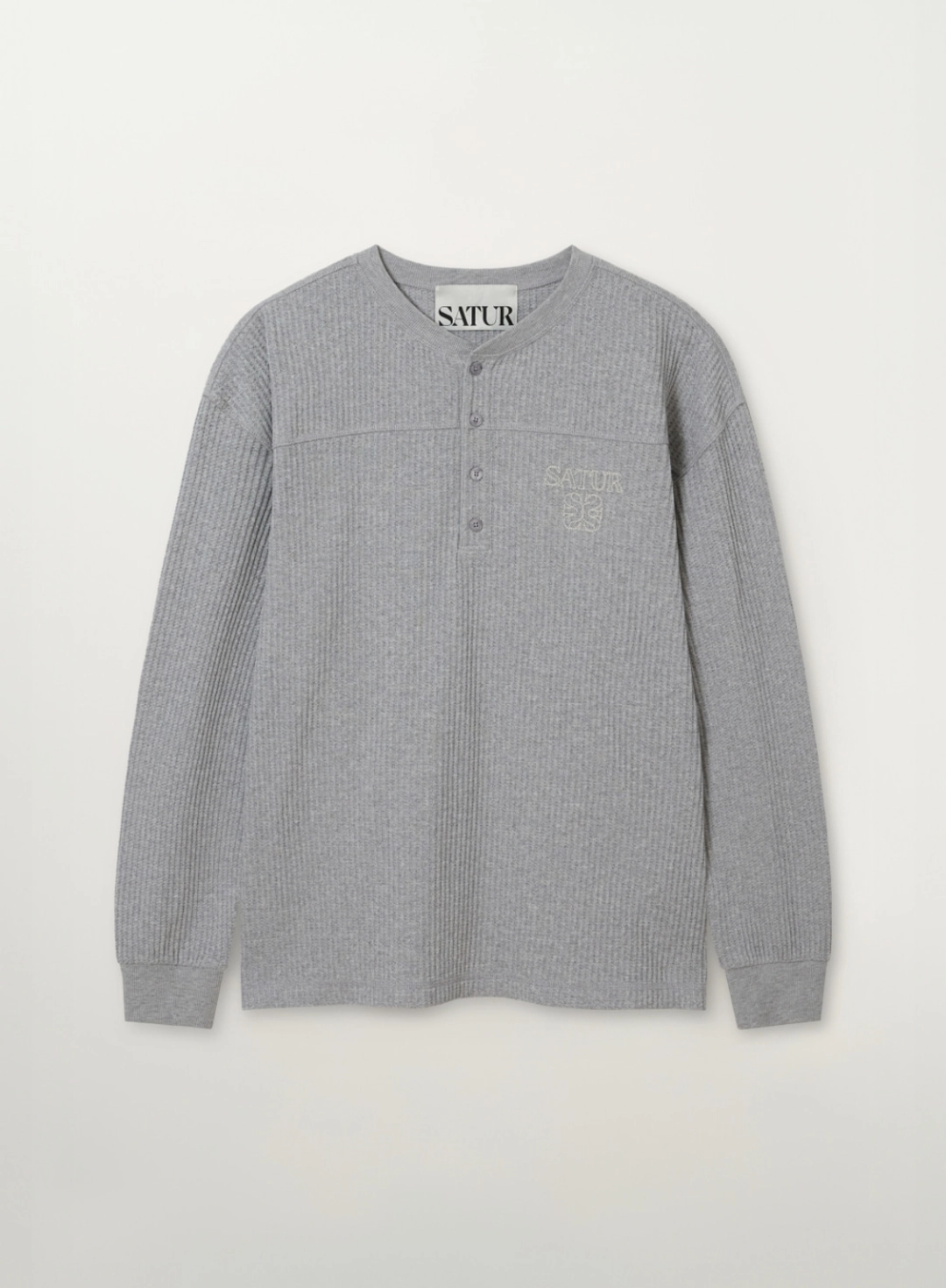 세터 [RIIZE\'s Pick] Stitch Waffle Henley Neck Long Sleeve - Melange Gray 상품 이미지 1