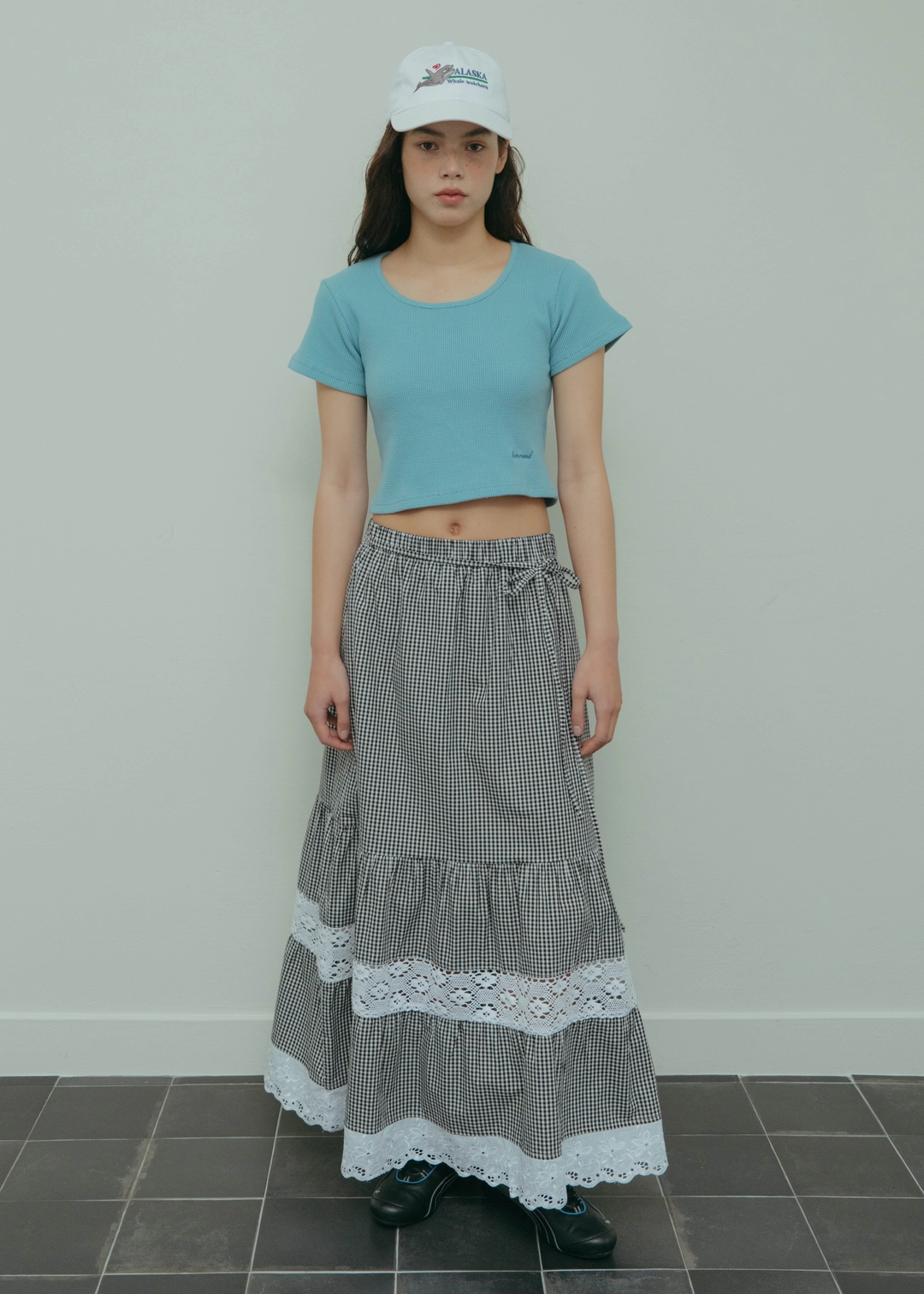 온무드 [2ND] LACE LONG SKIRT - Black check 상품 이미지 2
