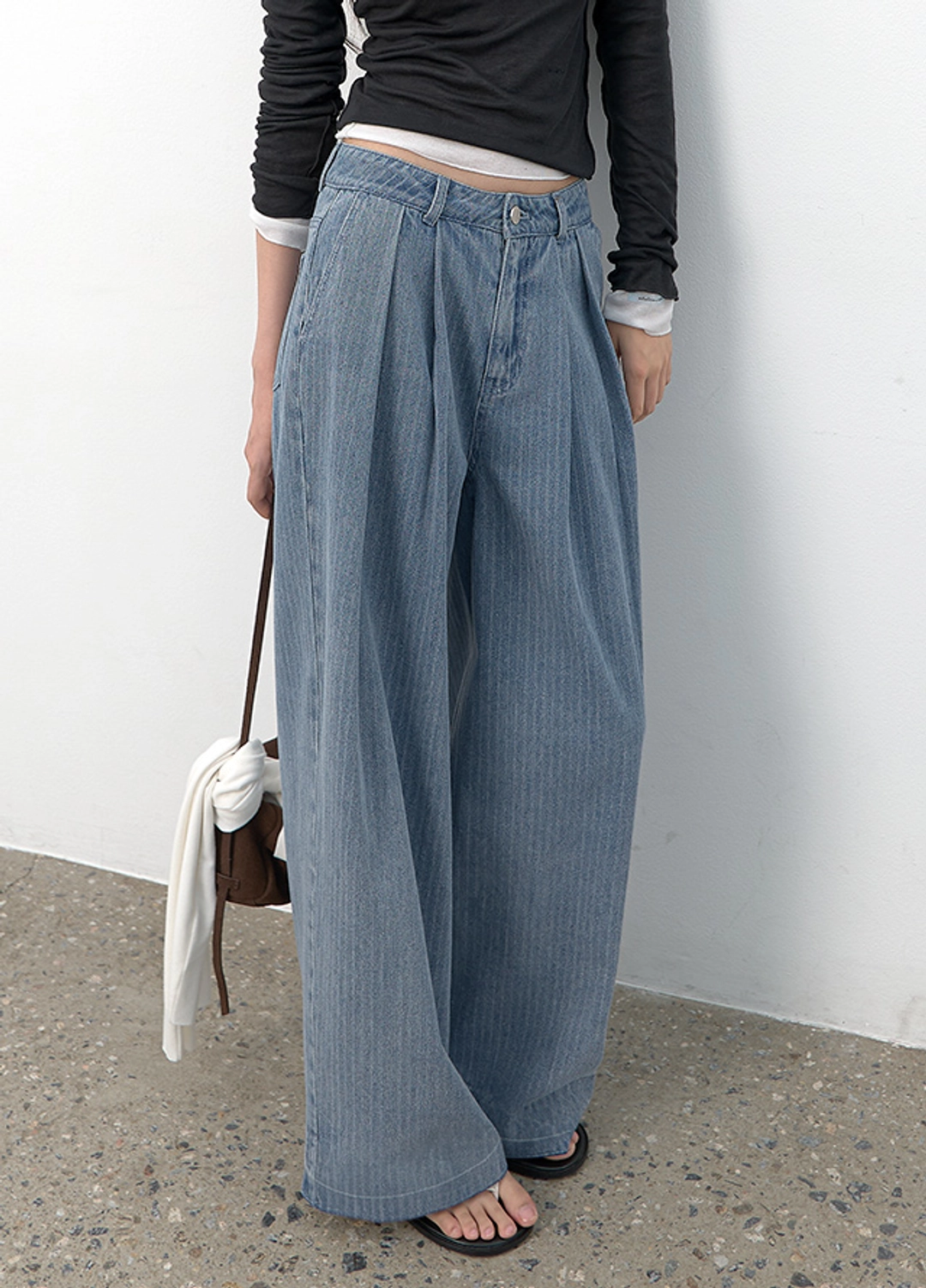 아뜰리에 나인 (PT-5814)TWO TUCK STRIPE DENIM PANTS 상품 이미지 2