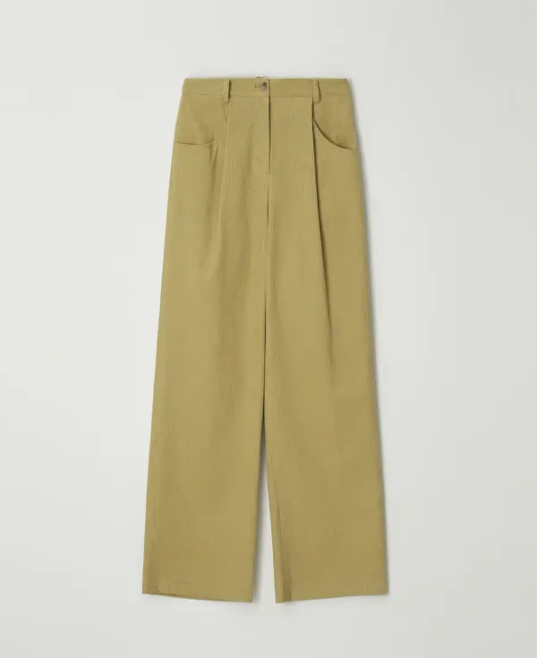 Corduroy Flap Detail Wide Pants_MUSTARD