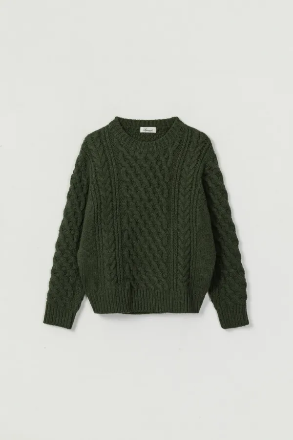 SKOVA ROUND NECK CABLE WOOL KNIT_GREEN