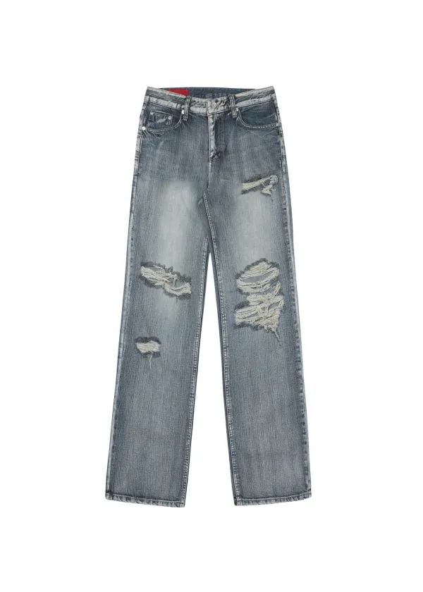 [4TH] HIGHLIGHT DAMAGE WIDE PANTS, BLUE