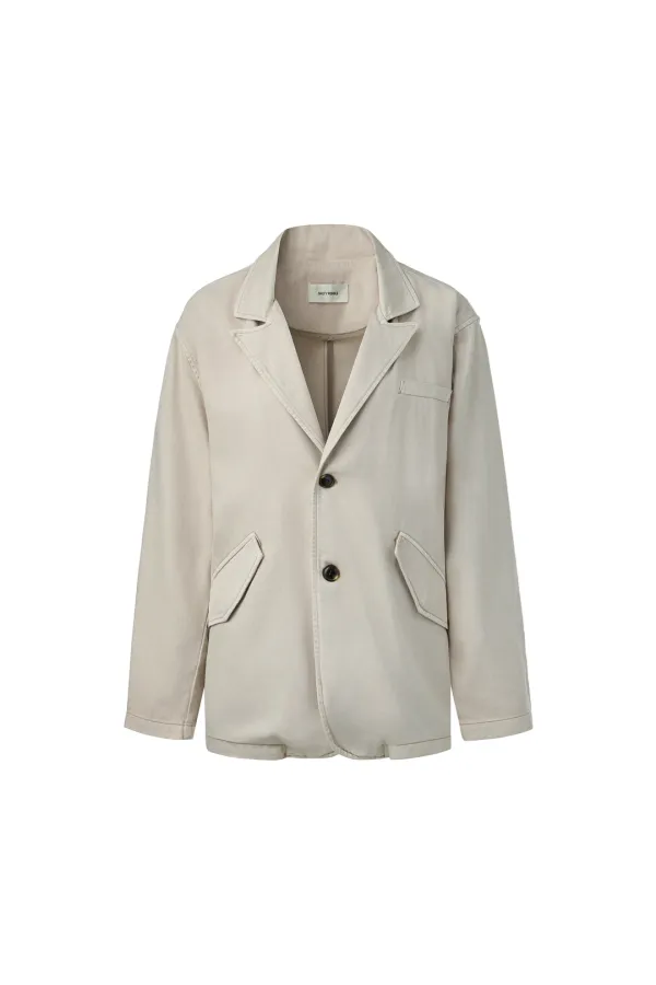 GARMENT-DYED SOFT DENIM BELTED JACKET [BEIGE]