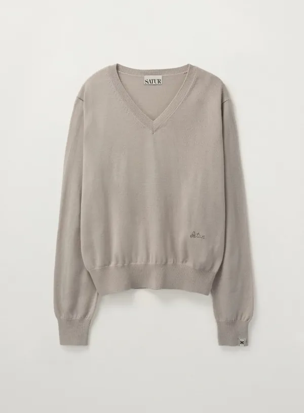 (W) V-Neck Fine Wool Knit - Beige