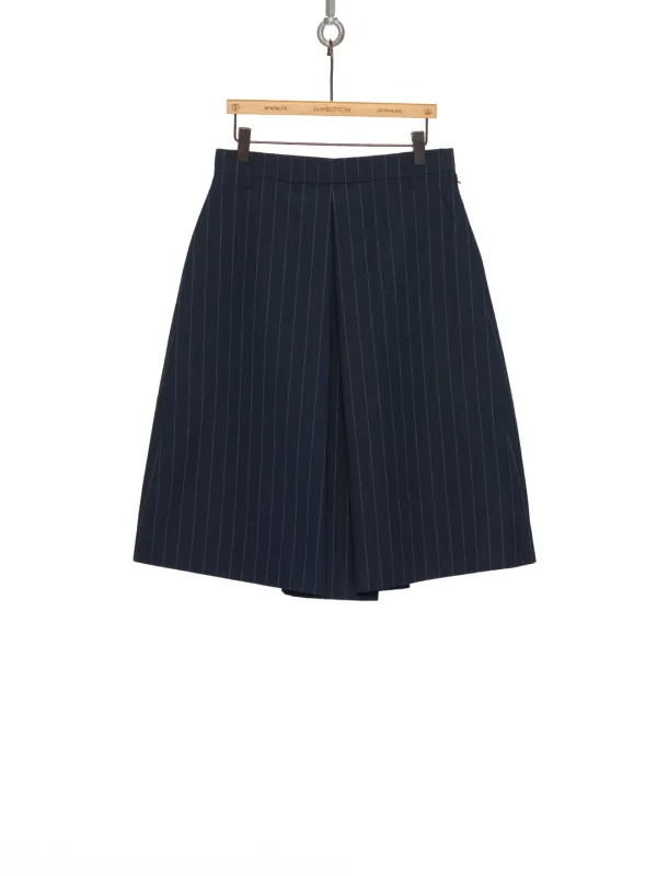 SS26 NAVY STRIPE PLEATED A-LINE BERMUDA PANTS
