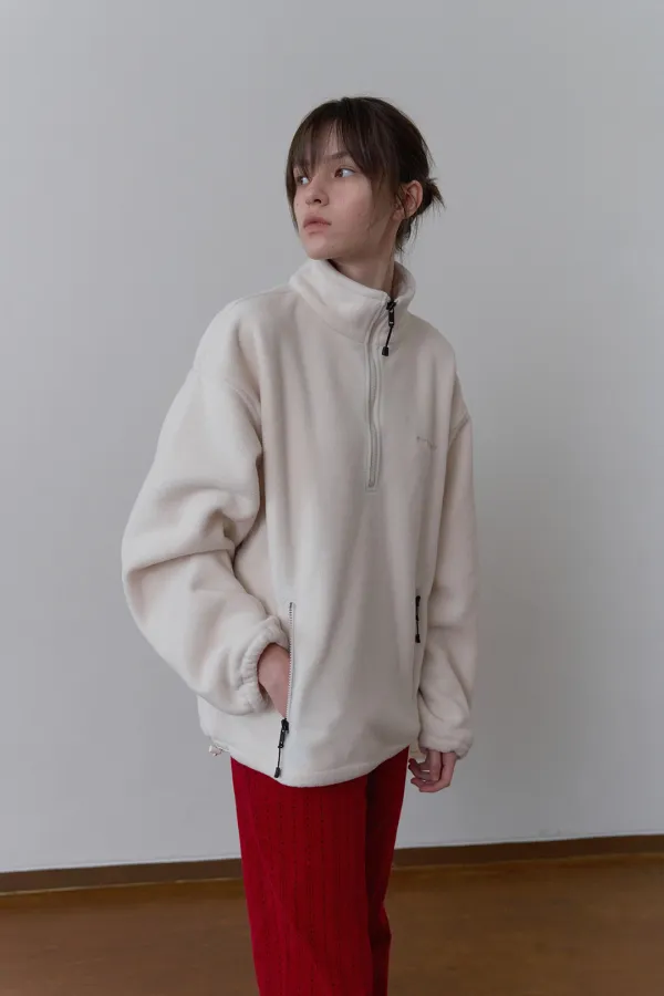 HALF-ZIP FLEECE TOP_CREAM