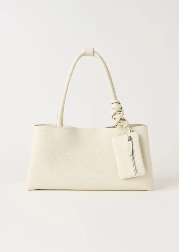cow leather wide shoulder bag-cream