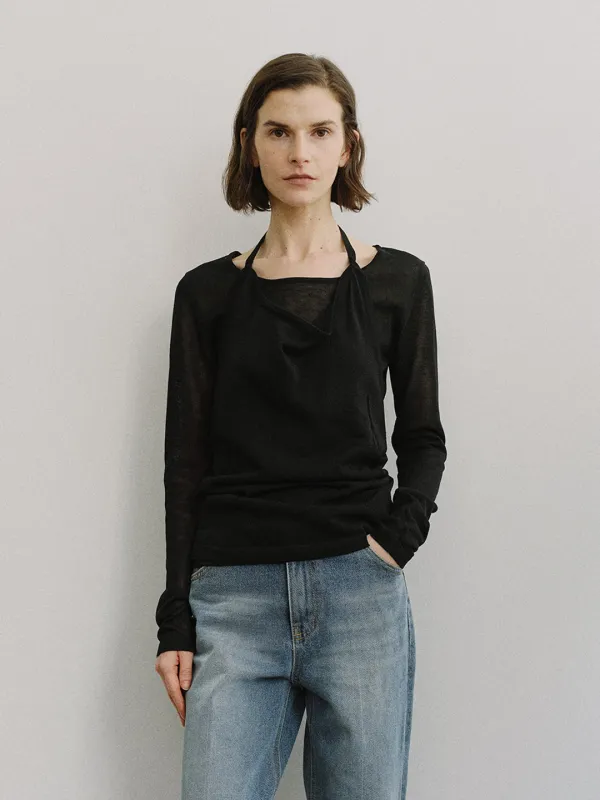 TIS HALTER LAYERED KNIT TOP_BLACK