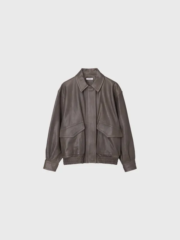 [Exclusive] Lambskin Work Blouson Jumper (Beige Khaki / Black)