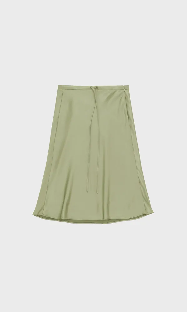 Satin Midi Skirt_Olive