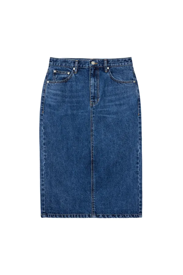 RR DENIM MIDI SKIRT - BLUE