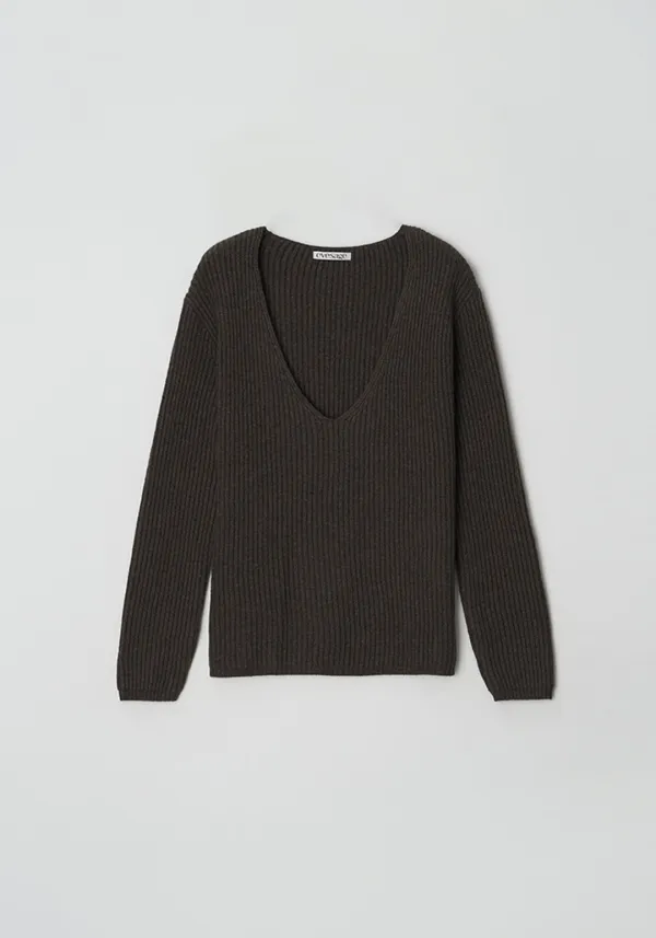 Deep v-neck knit (Brown)